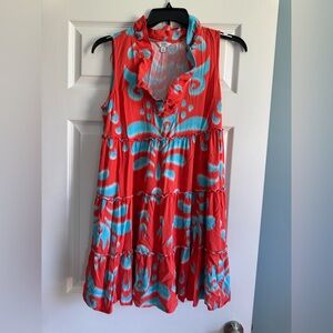 Red and Blue Sleeveless Dress